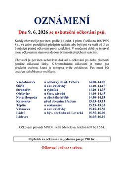 OZNÁMENÍ - očkování psů 2026doc